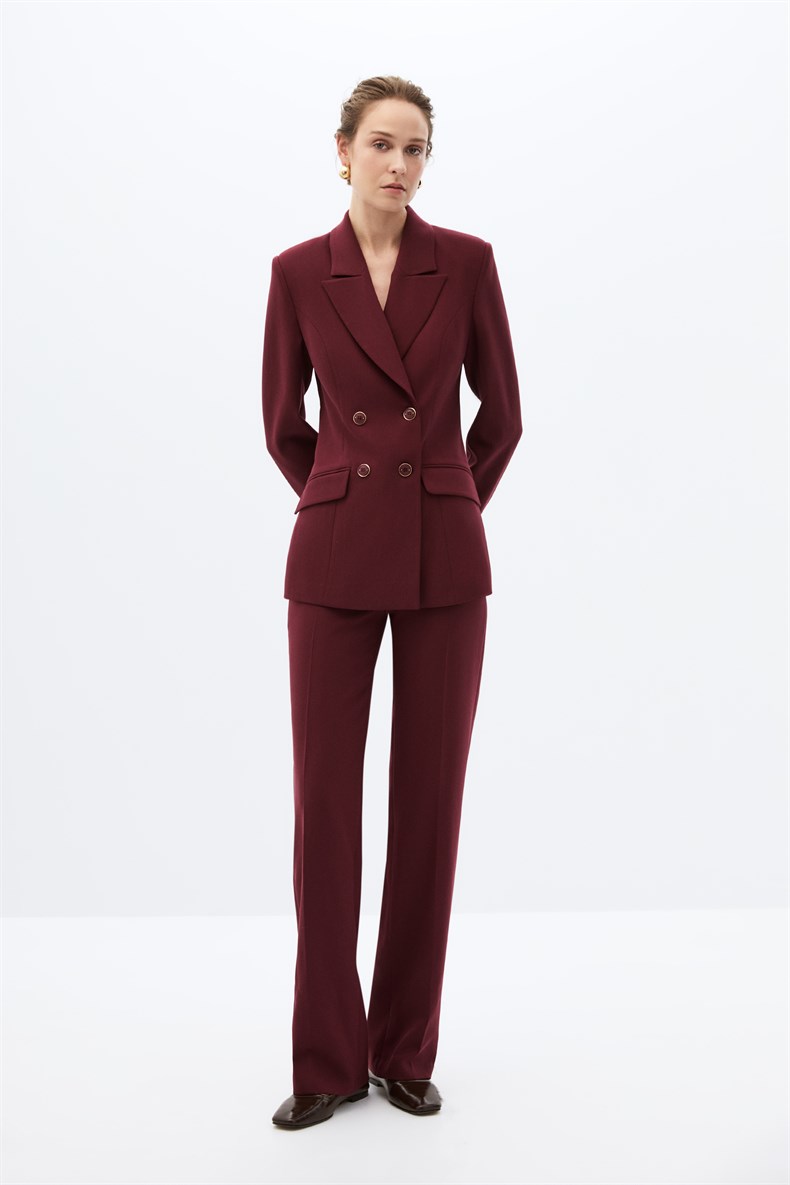 Bordo Kruvaze Blazer Takım