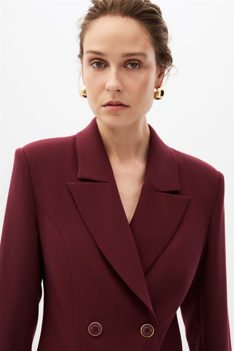 Bordo Kruvaze Blazer Takım