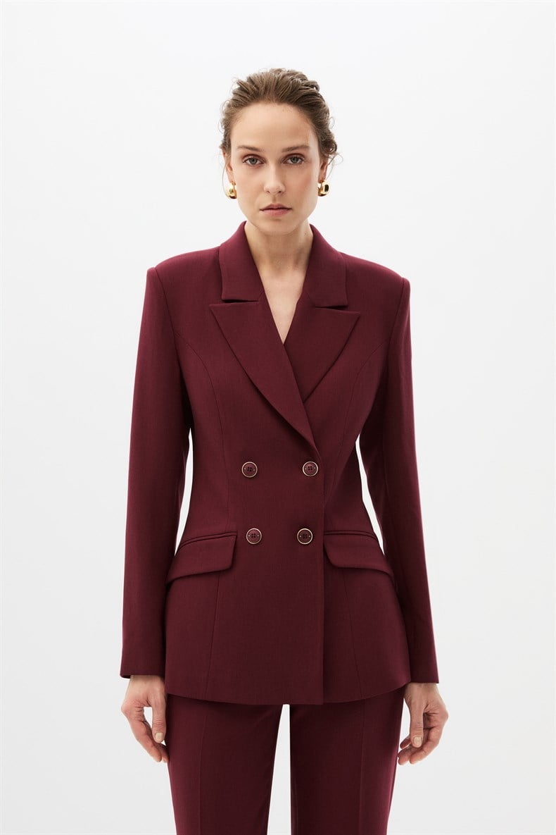 Bordo Kruvaze Blazer Takım