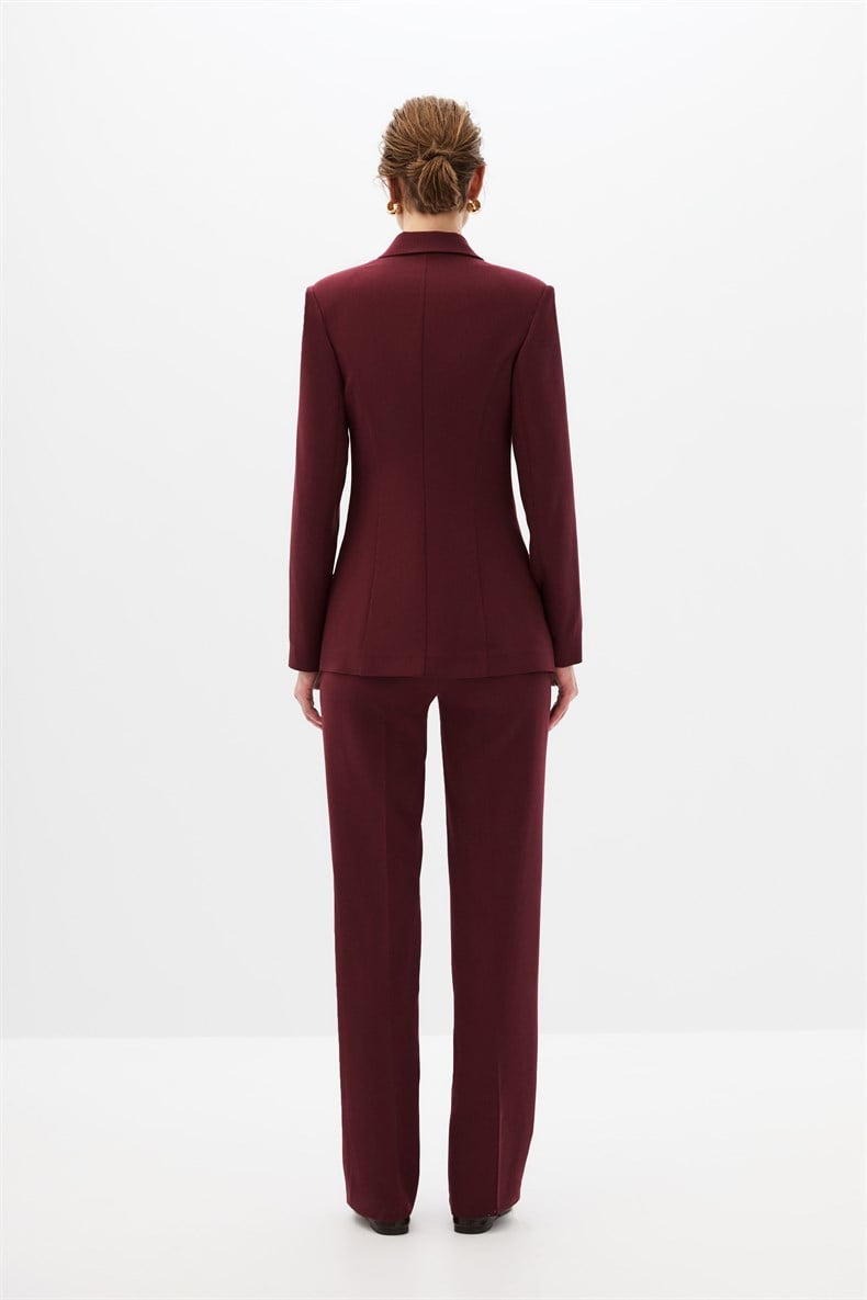 Bordo Kruvaze Blazer Takım