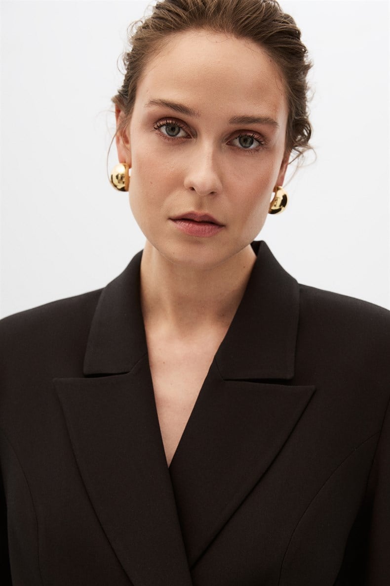 Siyah Kruvaze Blazer Takım