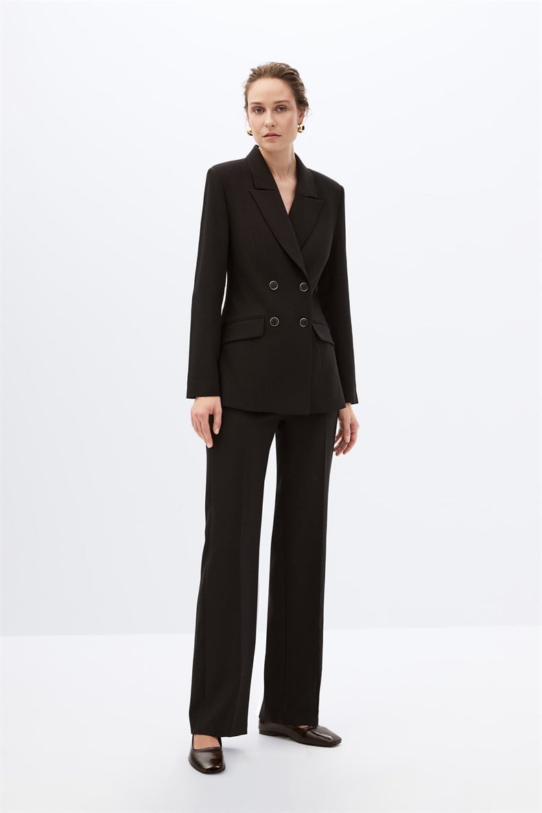 Siyah Kruvaze Blazer Takım