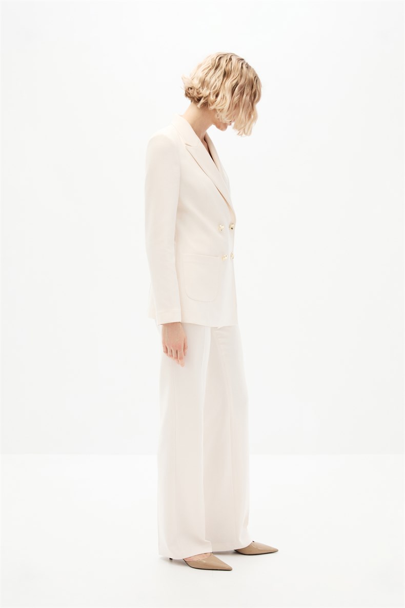 Ekru Kruvaze Blazer Takım
