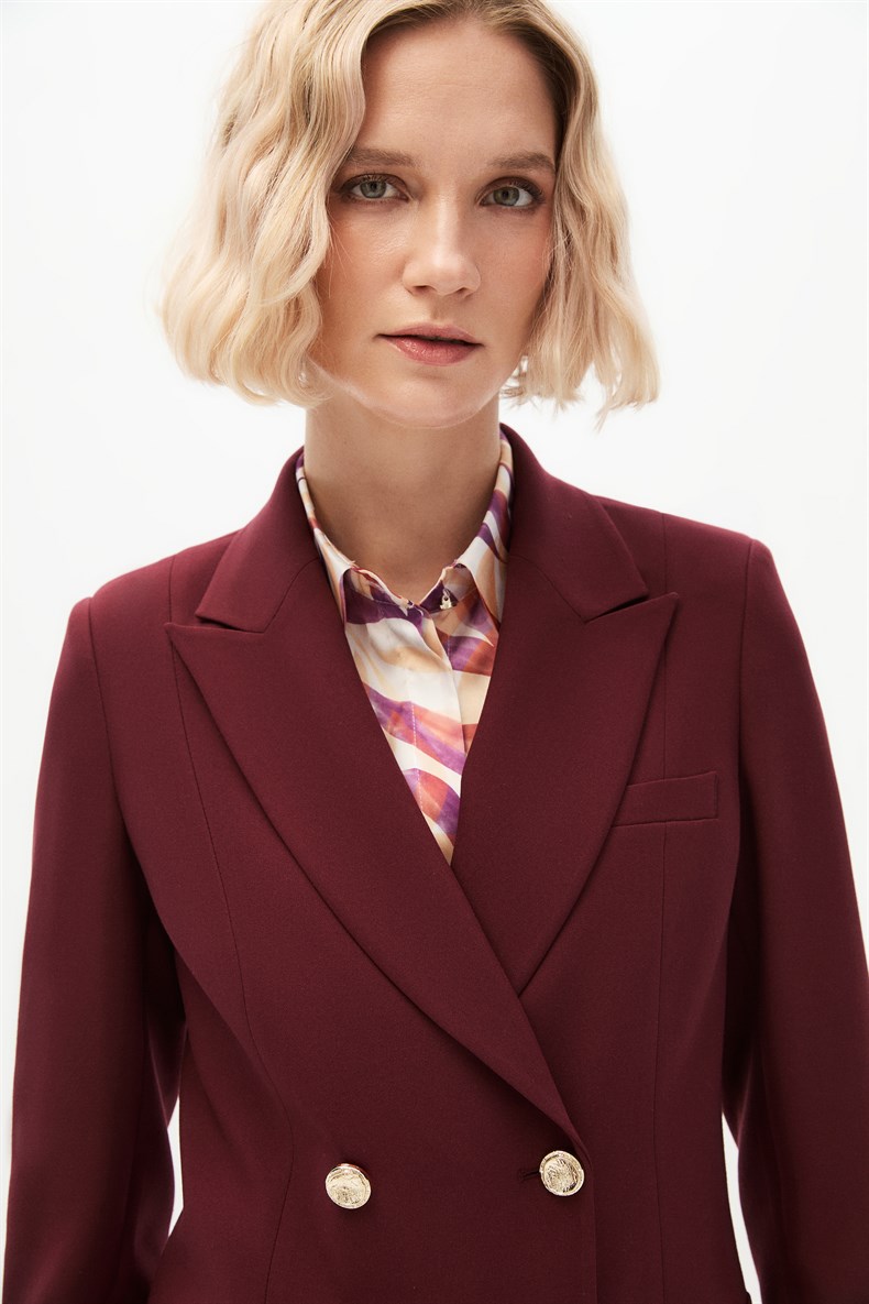 Bordo Kruvaze Blazer Takım