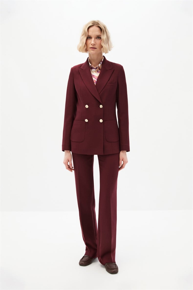 Bordo Kruvaze Blazer Takım