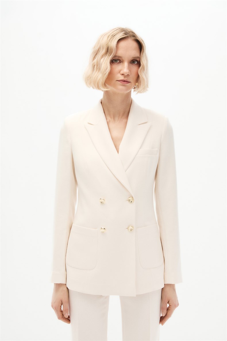 Ekru Kruvaze Blazer Takım