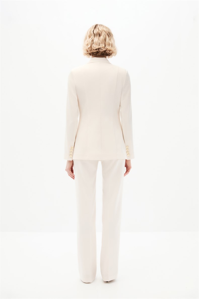 Ekru Kruvaze Blazer Takım