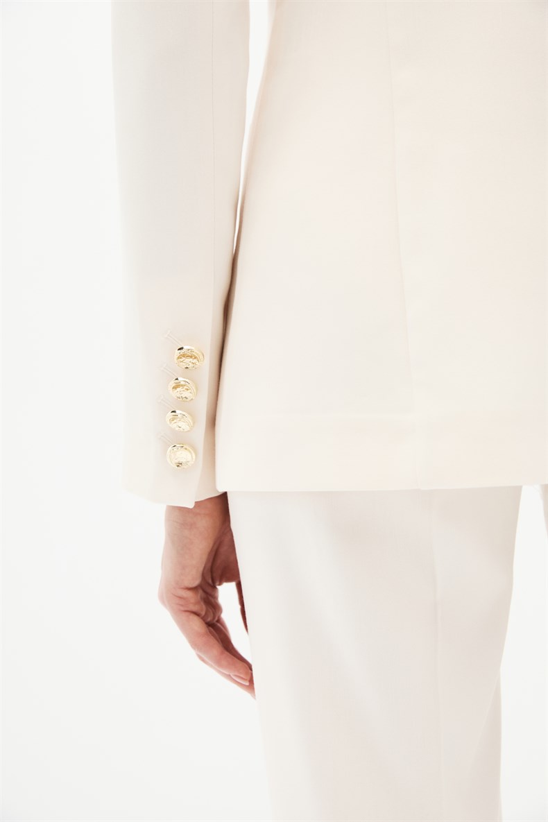 Ekru Kruvaze Blazer Takım