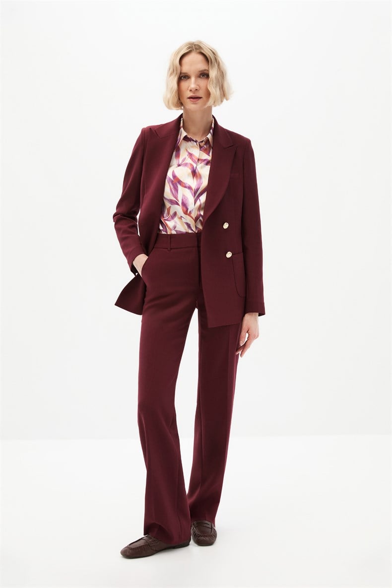 Bordo Kruvaze Blazer Takım