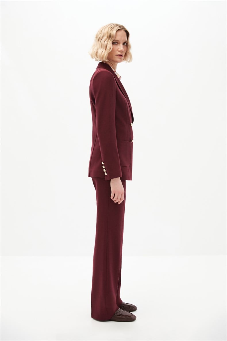 Bordo Kruvaze Blazer Takım