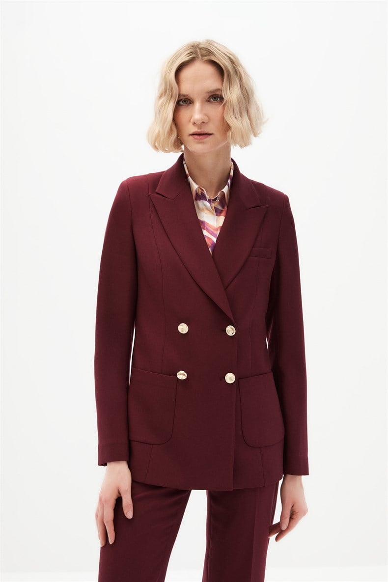 Bordo Kruvaze Blazer Takım