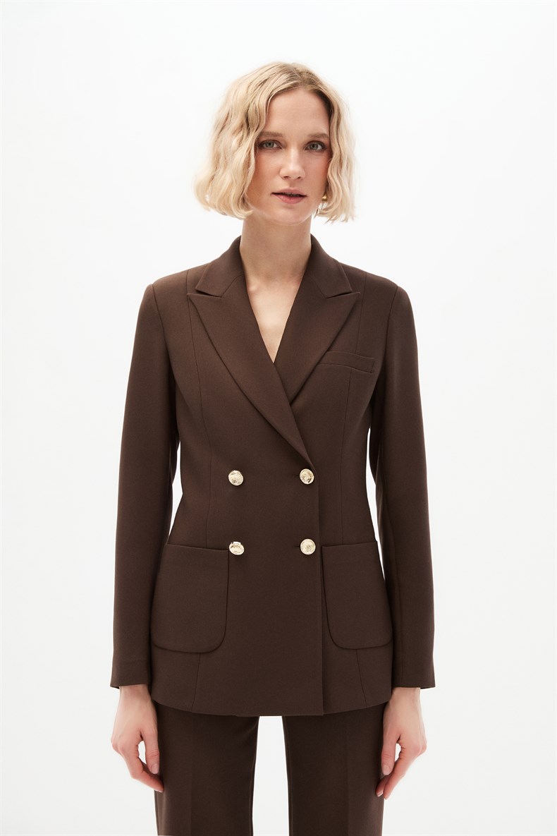 Kahverengi Kruvaze Blazer Takım