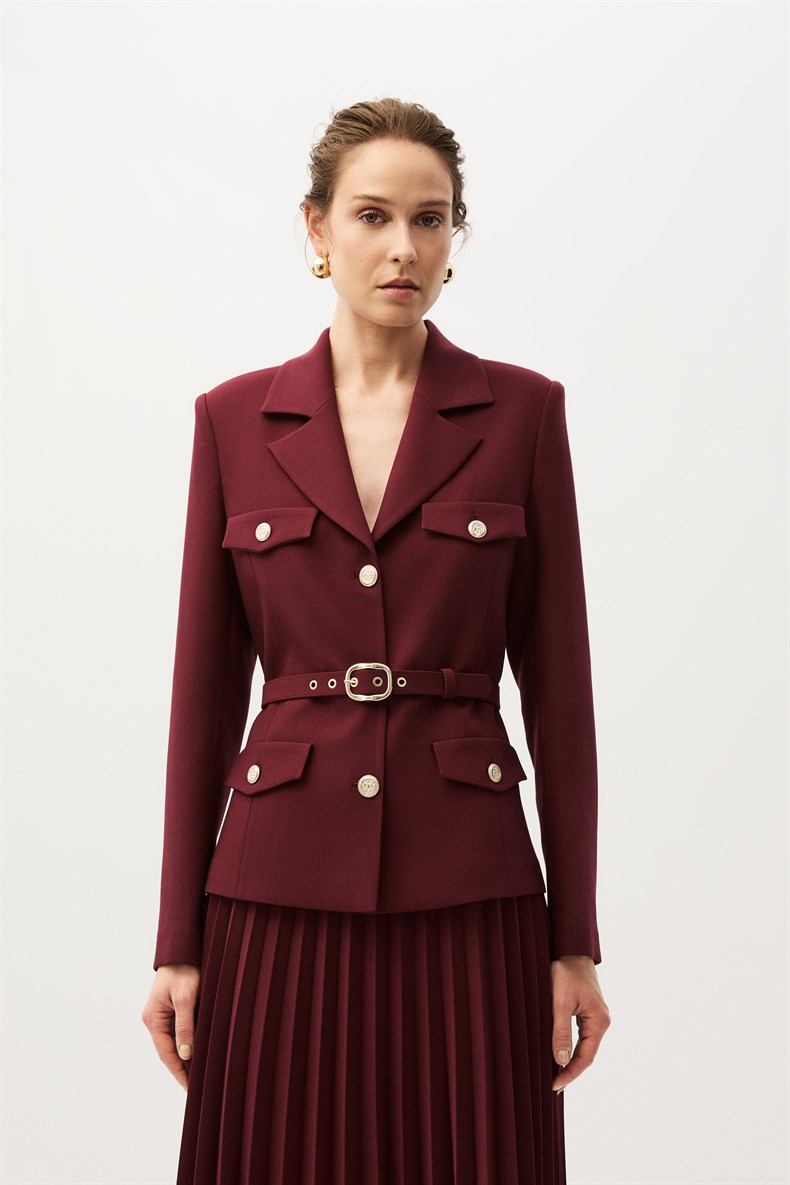 Bordo Etekli Blazer Takım