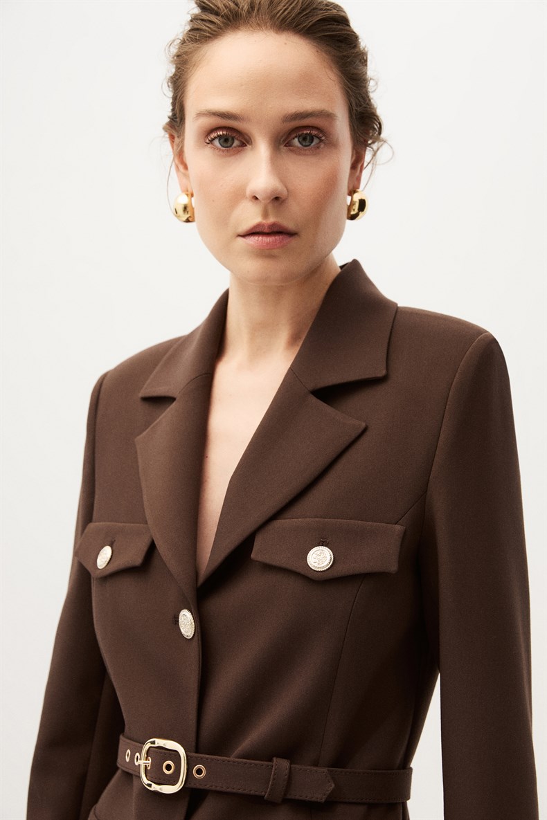 Kahverengi Etekli Blazer Takım
