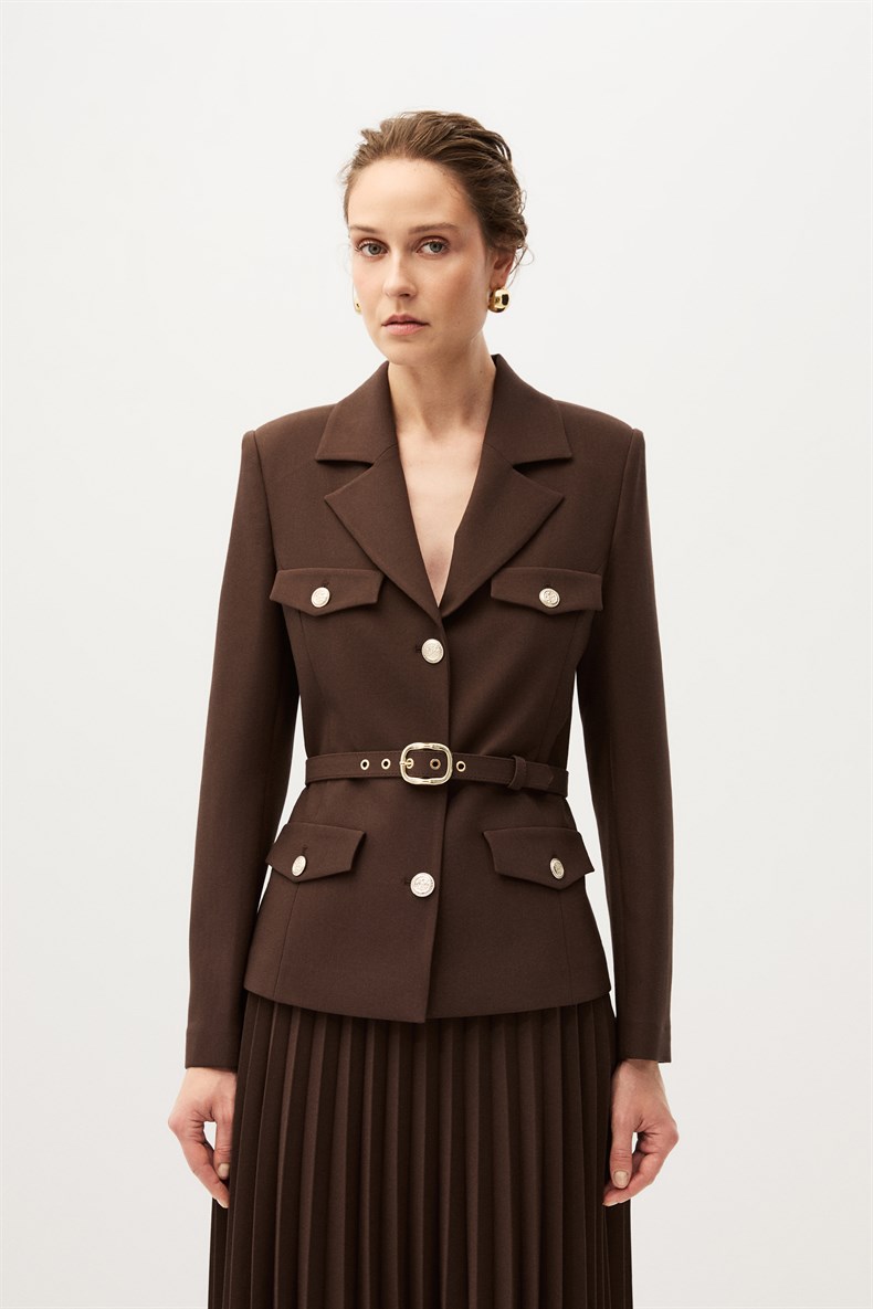 Kahverengi Etekli Blazer Takım