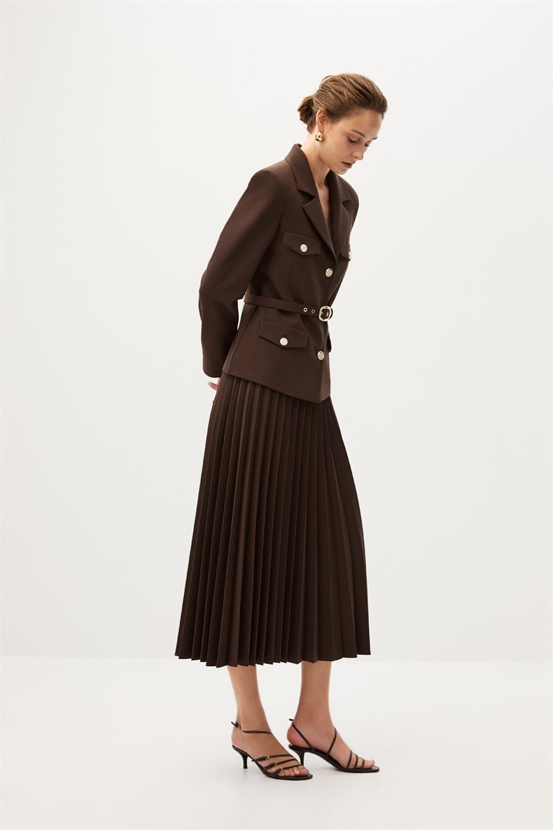 Kahverengi Etekli Blazer Takım