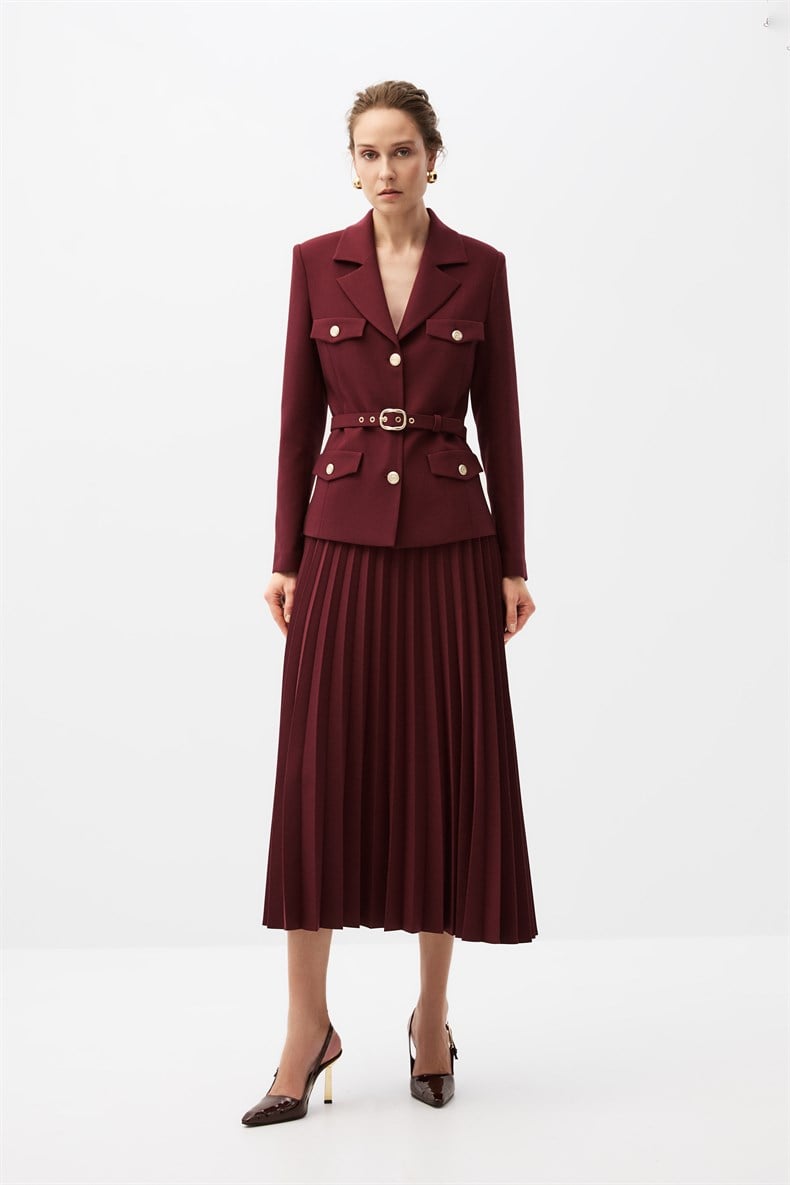 Bordo Etekli Blazer Takım