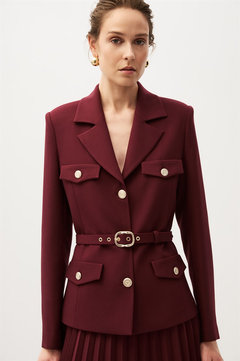 Bordo Etekli Blazer Takım
