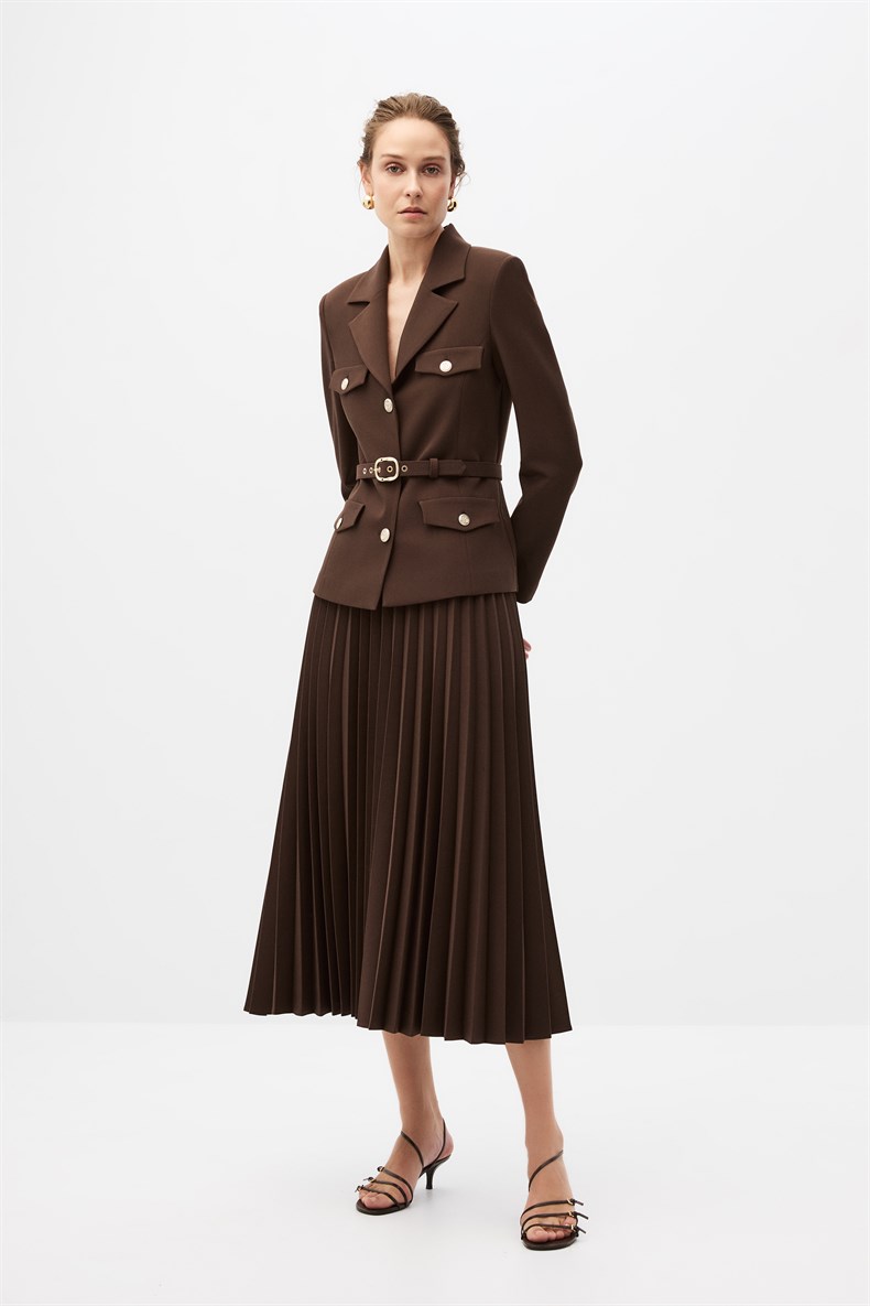 Kahverengi Etekli Blazer Takım