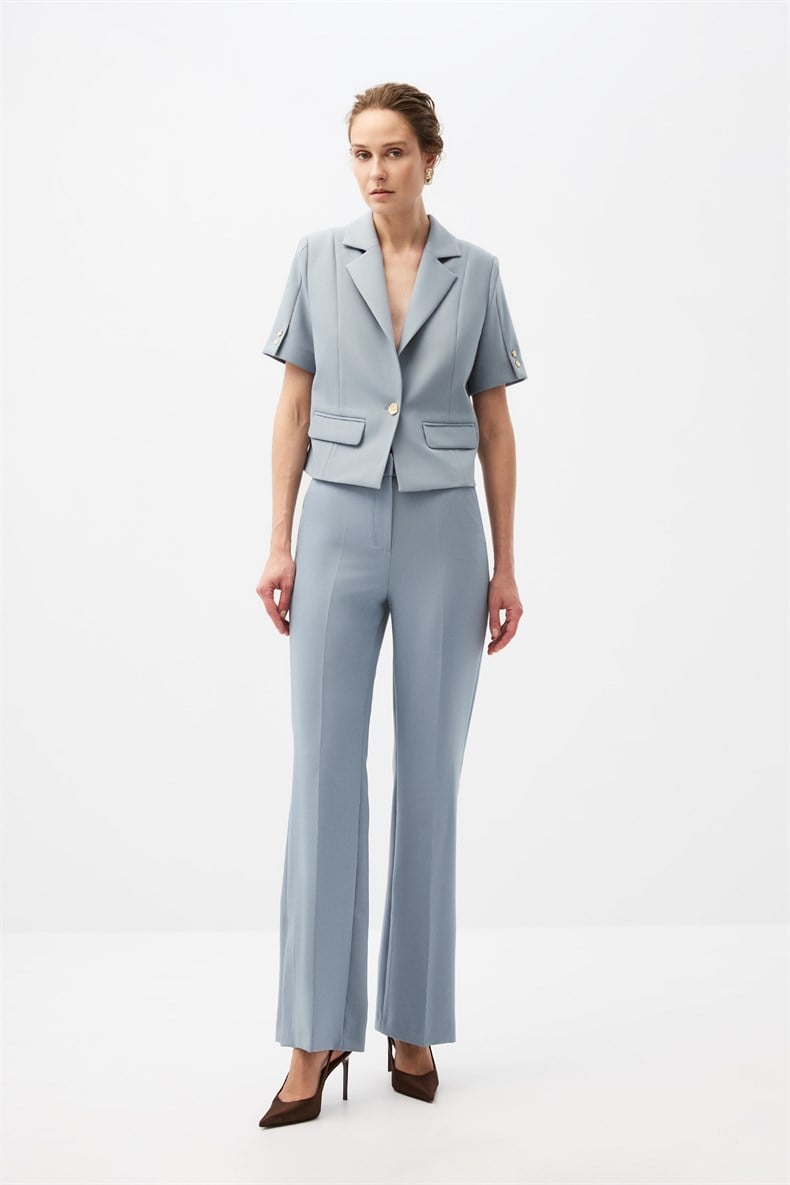 Mavi Kısa Kol Ceket Takım