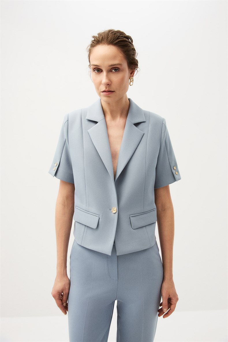 Mavi Kısa Kol Ceket Takım