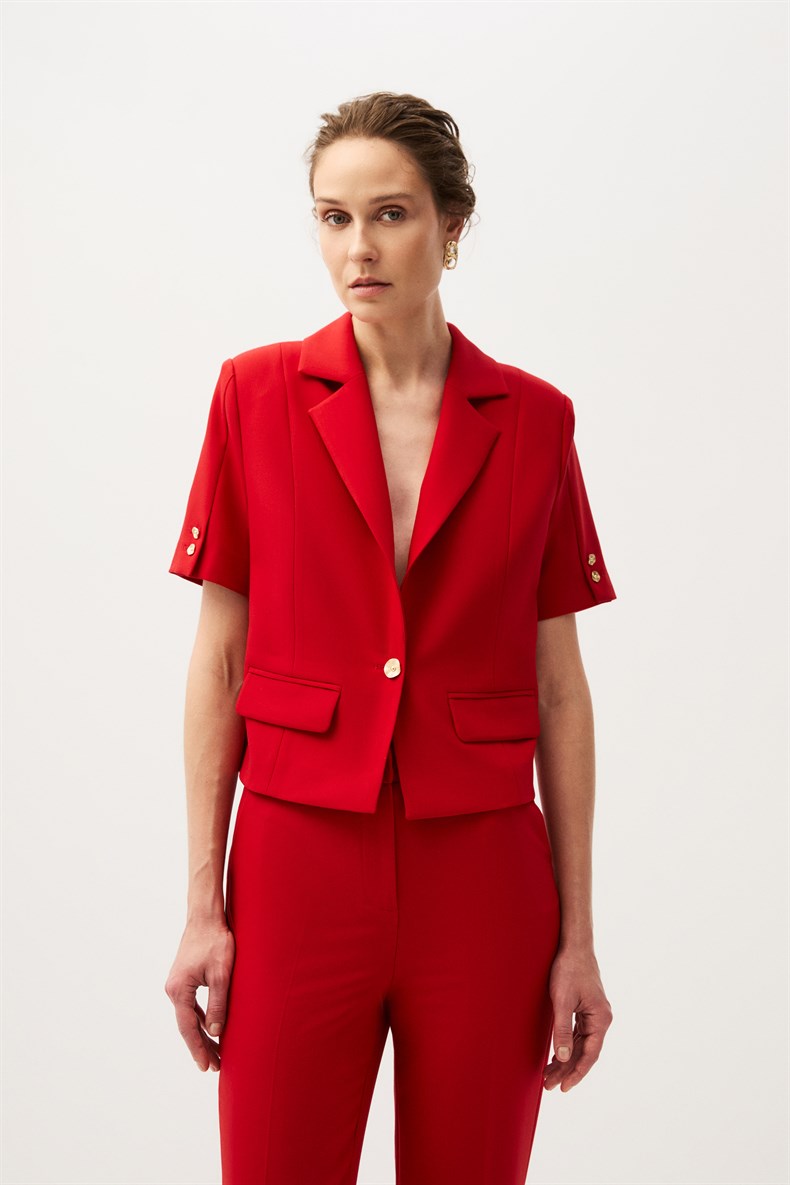 Kırmızı Kısa Kol Ceket Takım