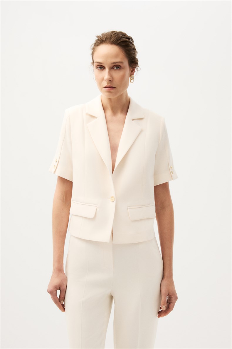 Ekru Kısa Kol Ceket Takım