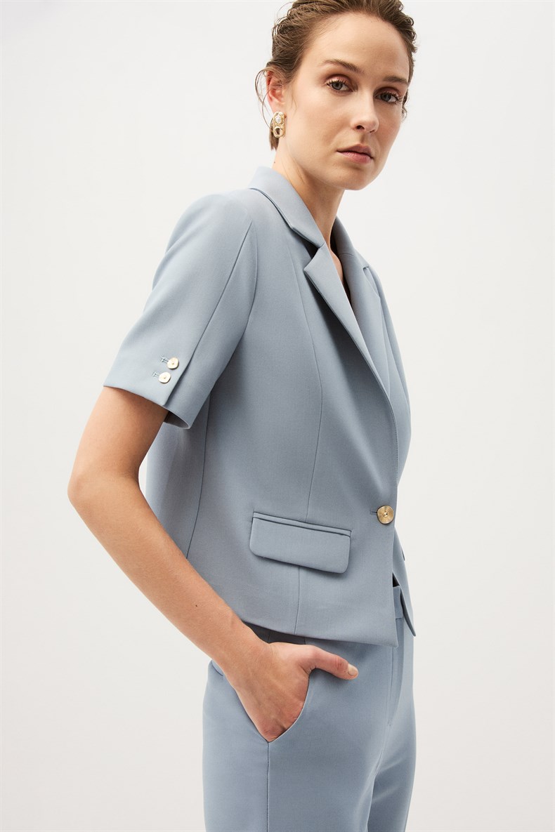 Mavi Kısa Kol Ceket Takım