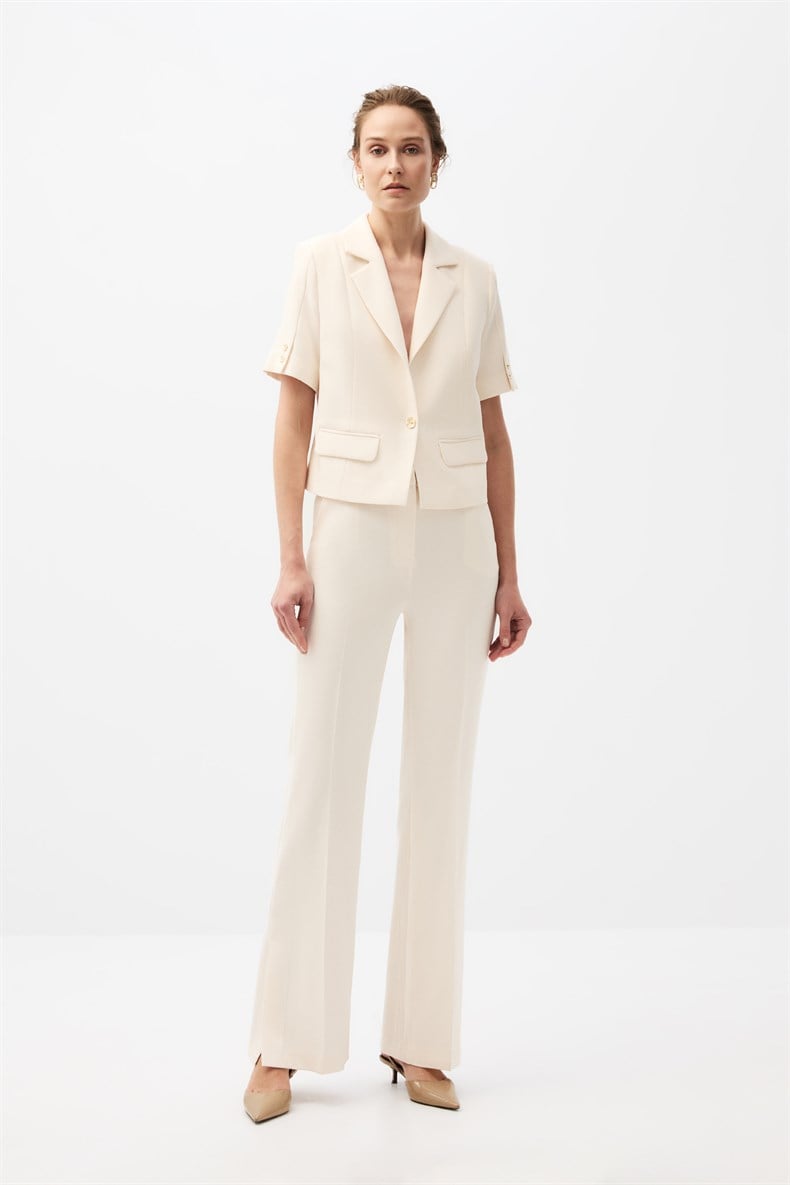 Ekru Kısa Kol Ceket Takım