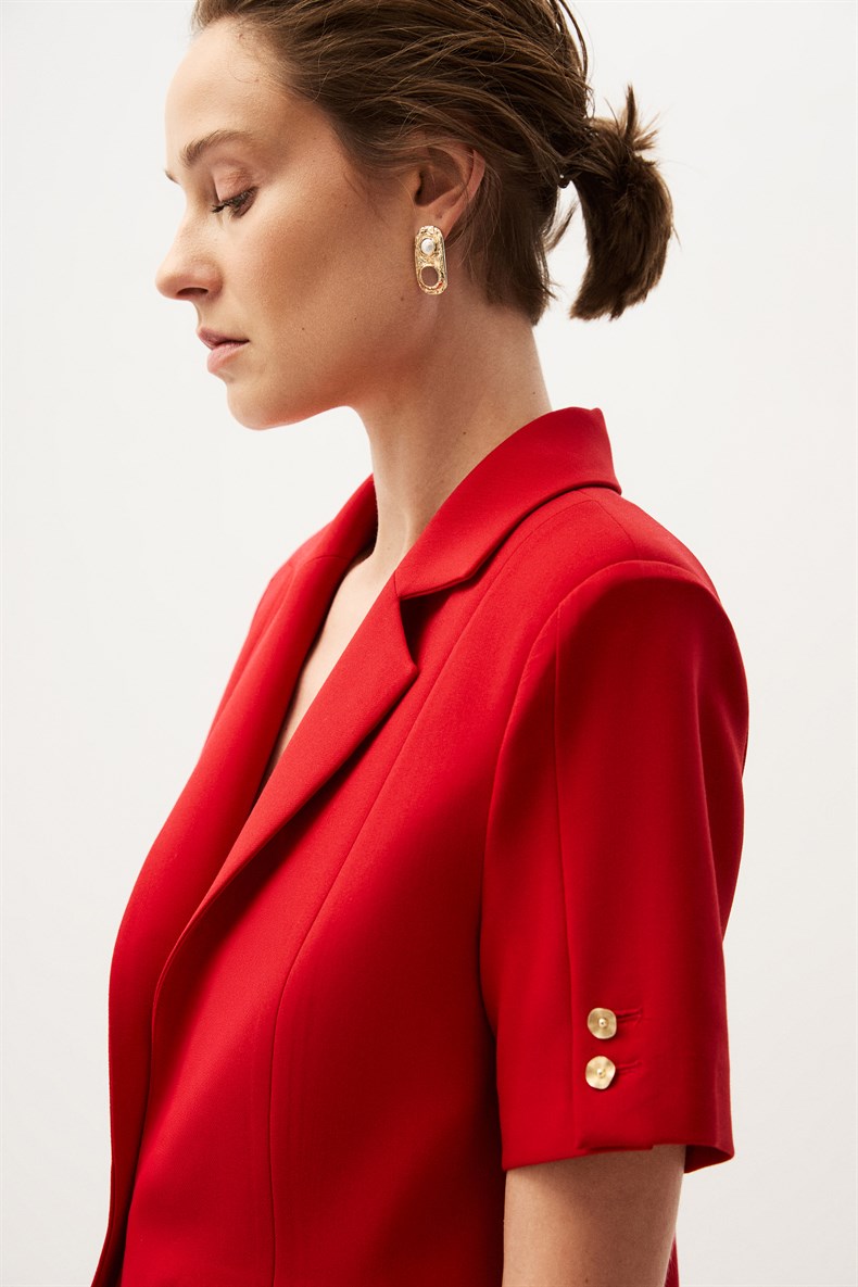 Kırmızı Kısa Kol Ceket Takım