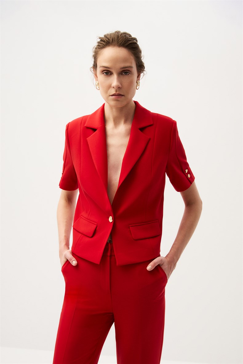 Kırmızı Kısa Kol Ceket Takım
