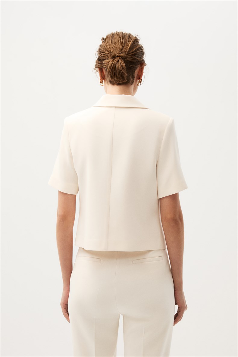 Ekru Kısa Kol Ceket Takım