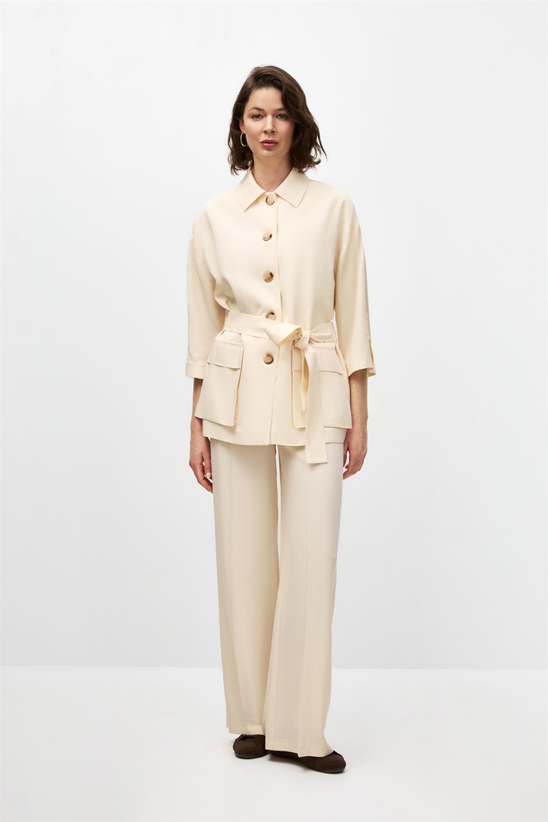 Kuşaklı Ceket Takım