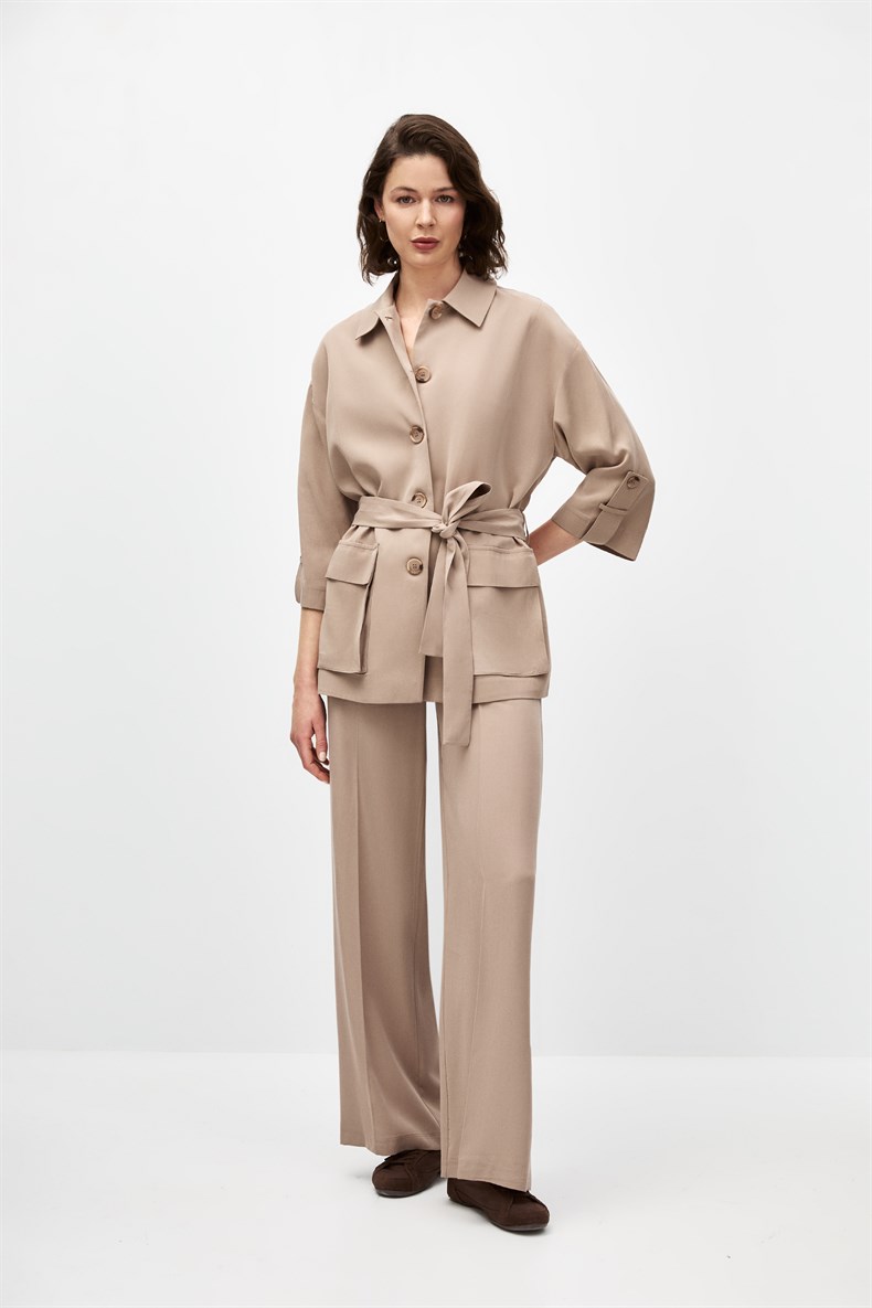 Kuşaklı Ceket Takım