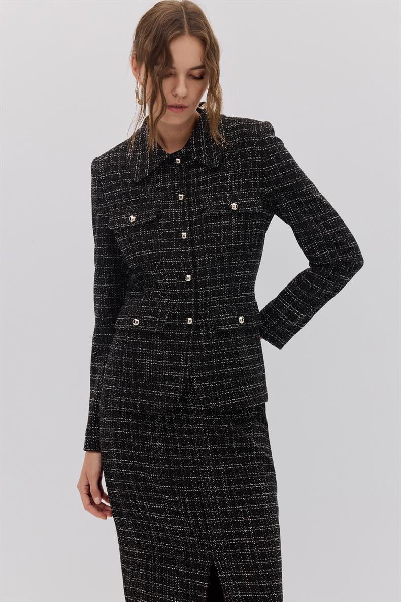 4 CEPLİ EKOSE BLAZER ETEK TAKIM