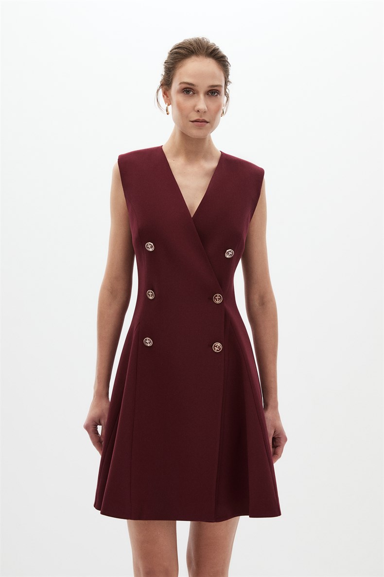 Bordo Kruvaze Elbise