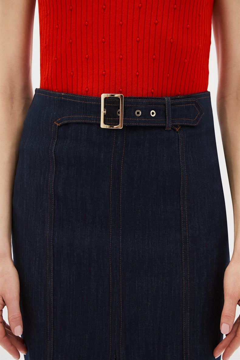 Dikişli Denim Etek