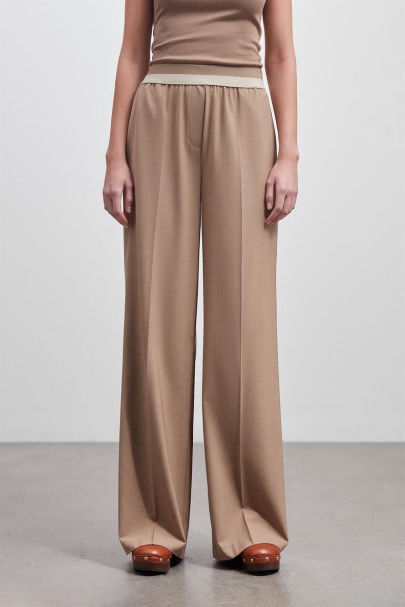 BEL LASTİK AKSESUARLI WIDE LEG PANTOLON