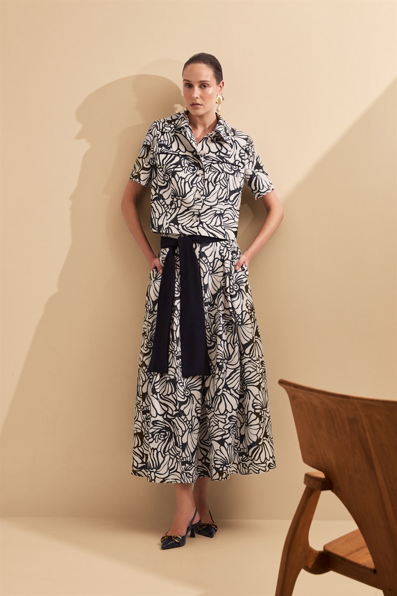 Desenli Ceket Etek Takım