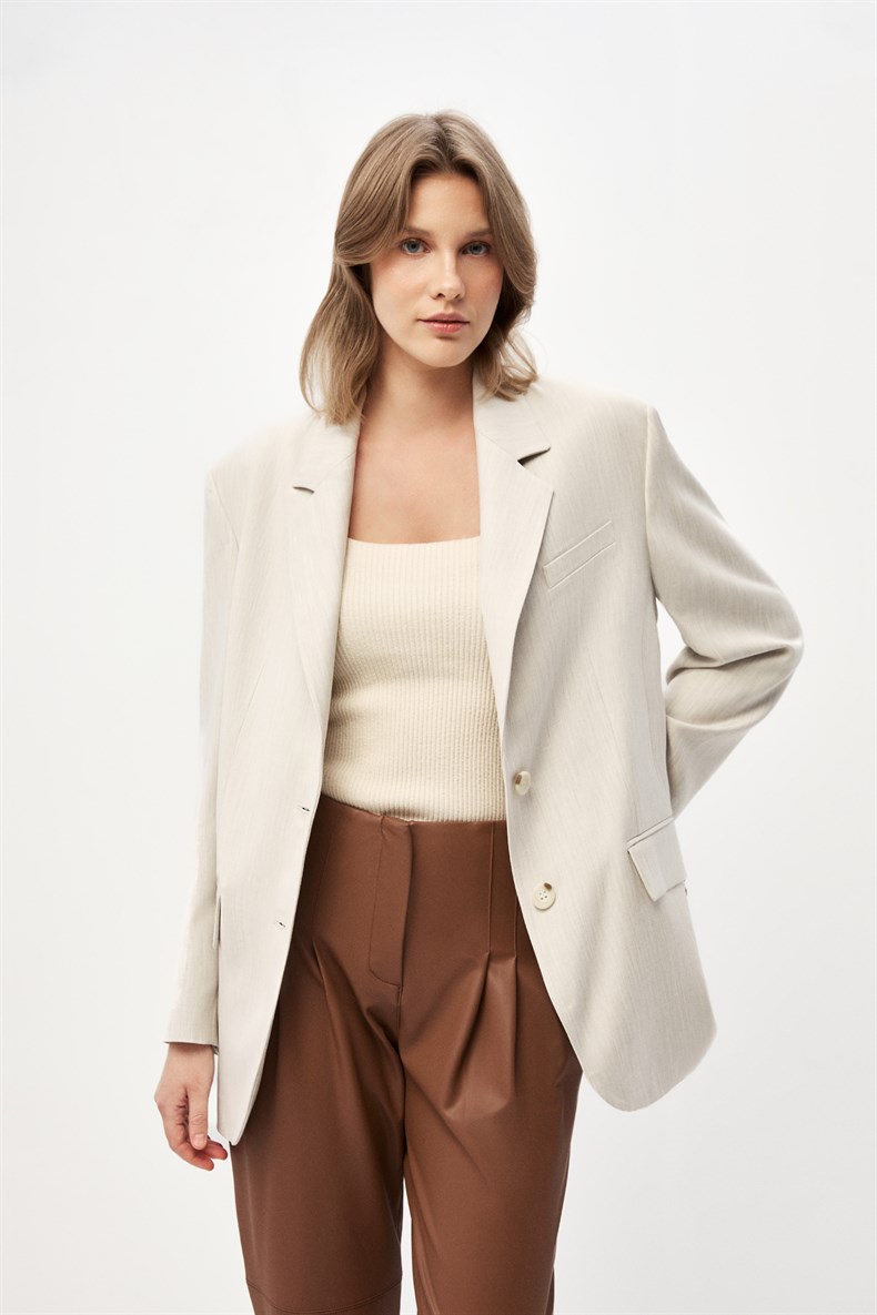 Bej Oversize Blazer Ceket