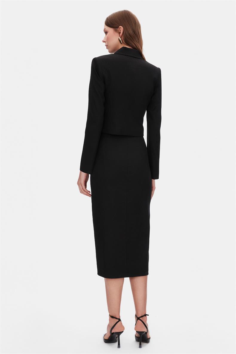 Kruvaze Crop Ceket Midi Boy Kalem Etek Takım