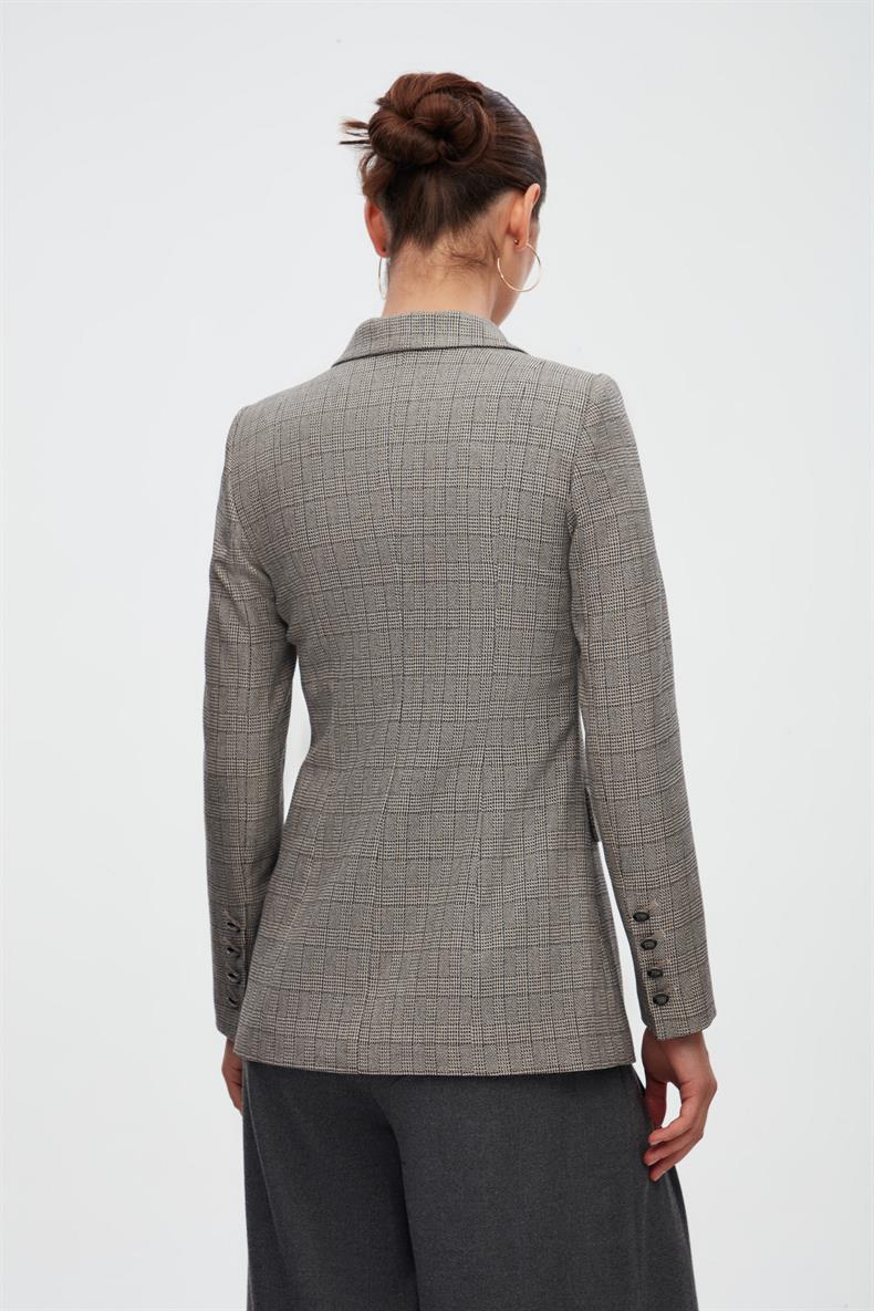 Kruvaze Ekose Blazer Ceket