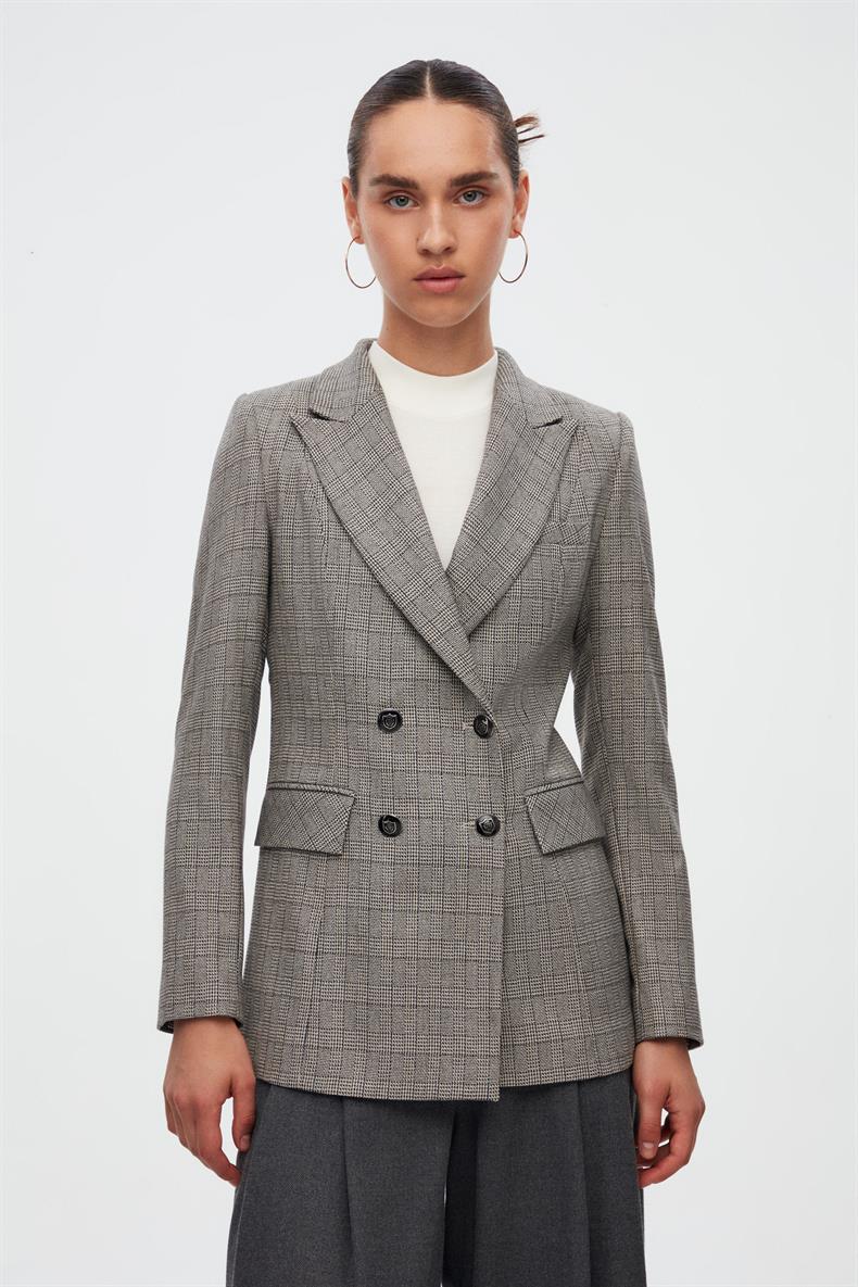 Kruvaze Ekose Blazer Ceket