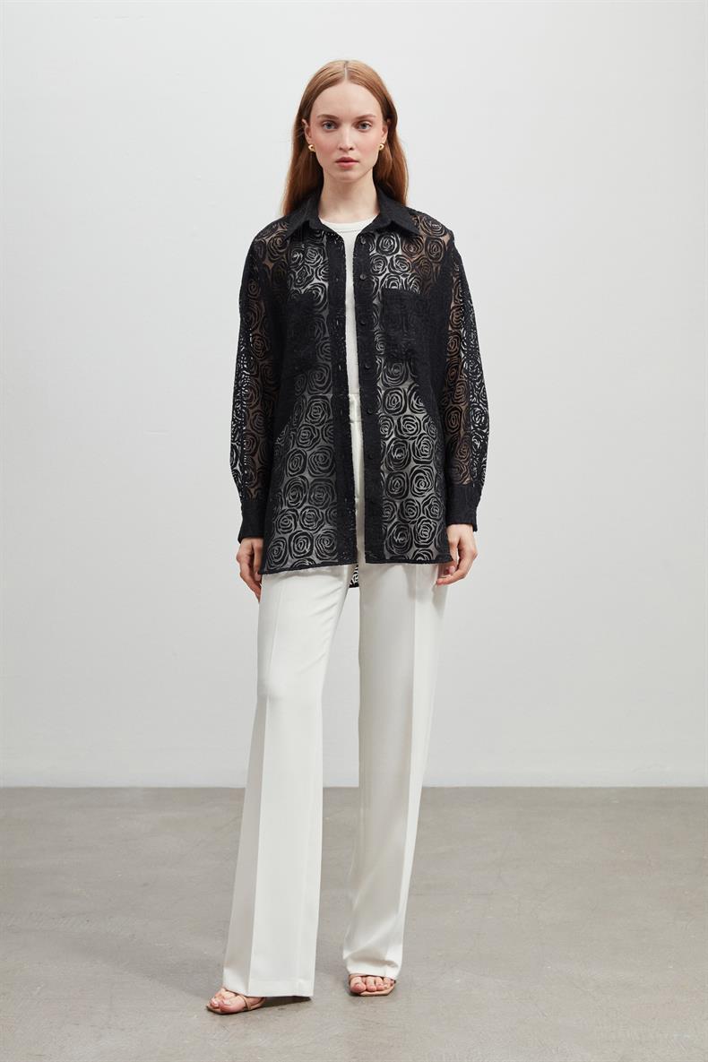 KUŞAKLI TRANSPARAN OVERSIZE GOMLEK