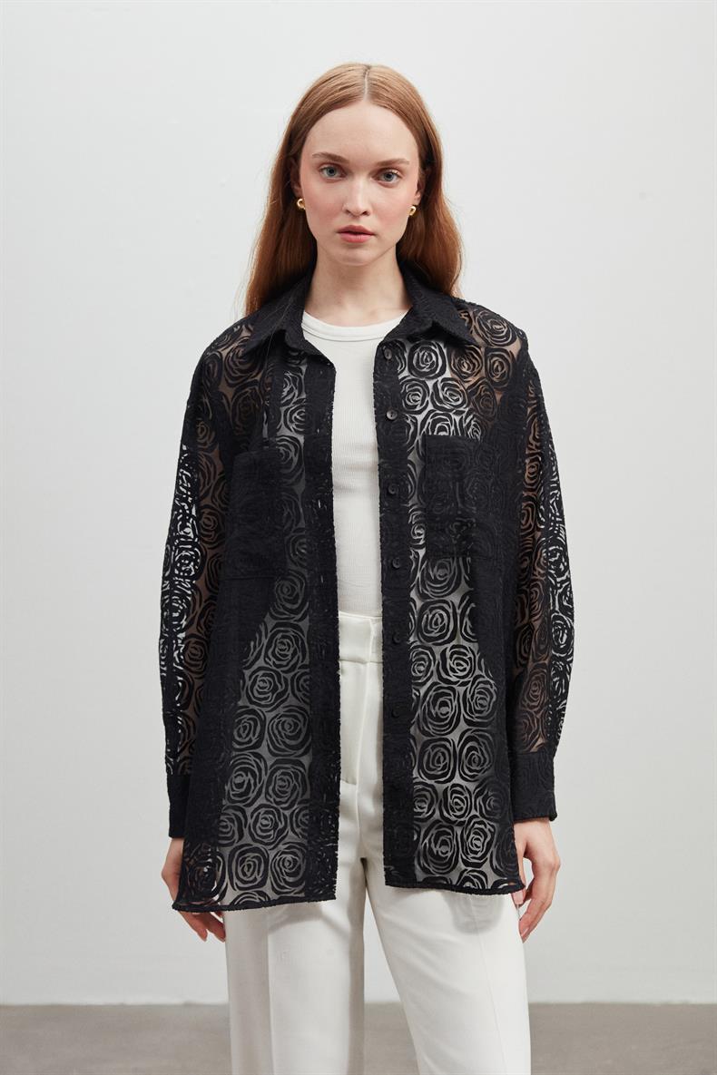 KUŞAKLI TRANSPARAN OVERSIZE GOMLEK