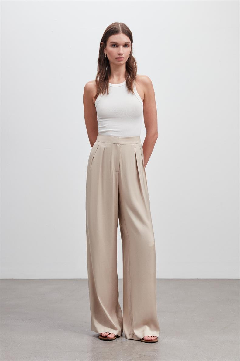 PİLELİ WIDE LEG PANTOLON