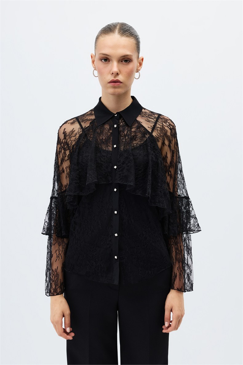 Volanlı dantel gömlek