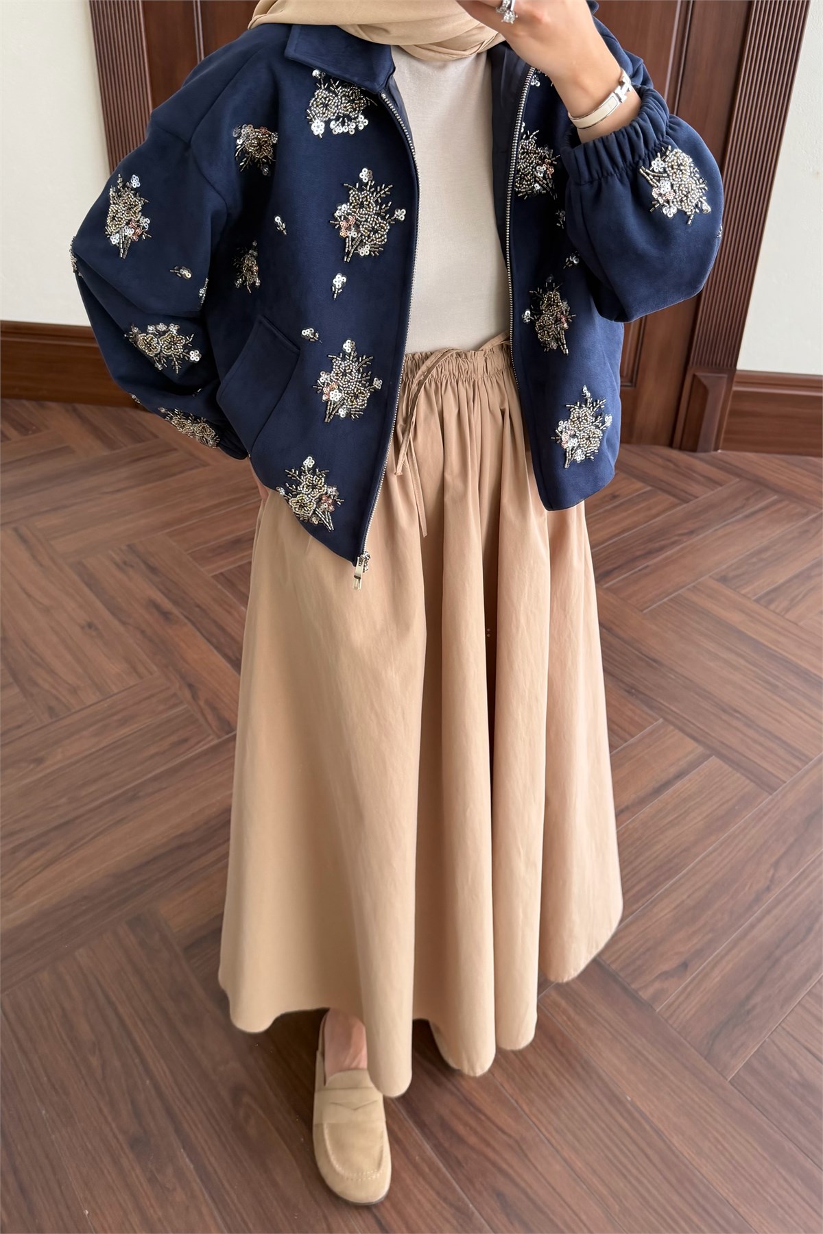 Bel İp Bağlamalı Poplin Etek - CAMEL