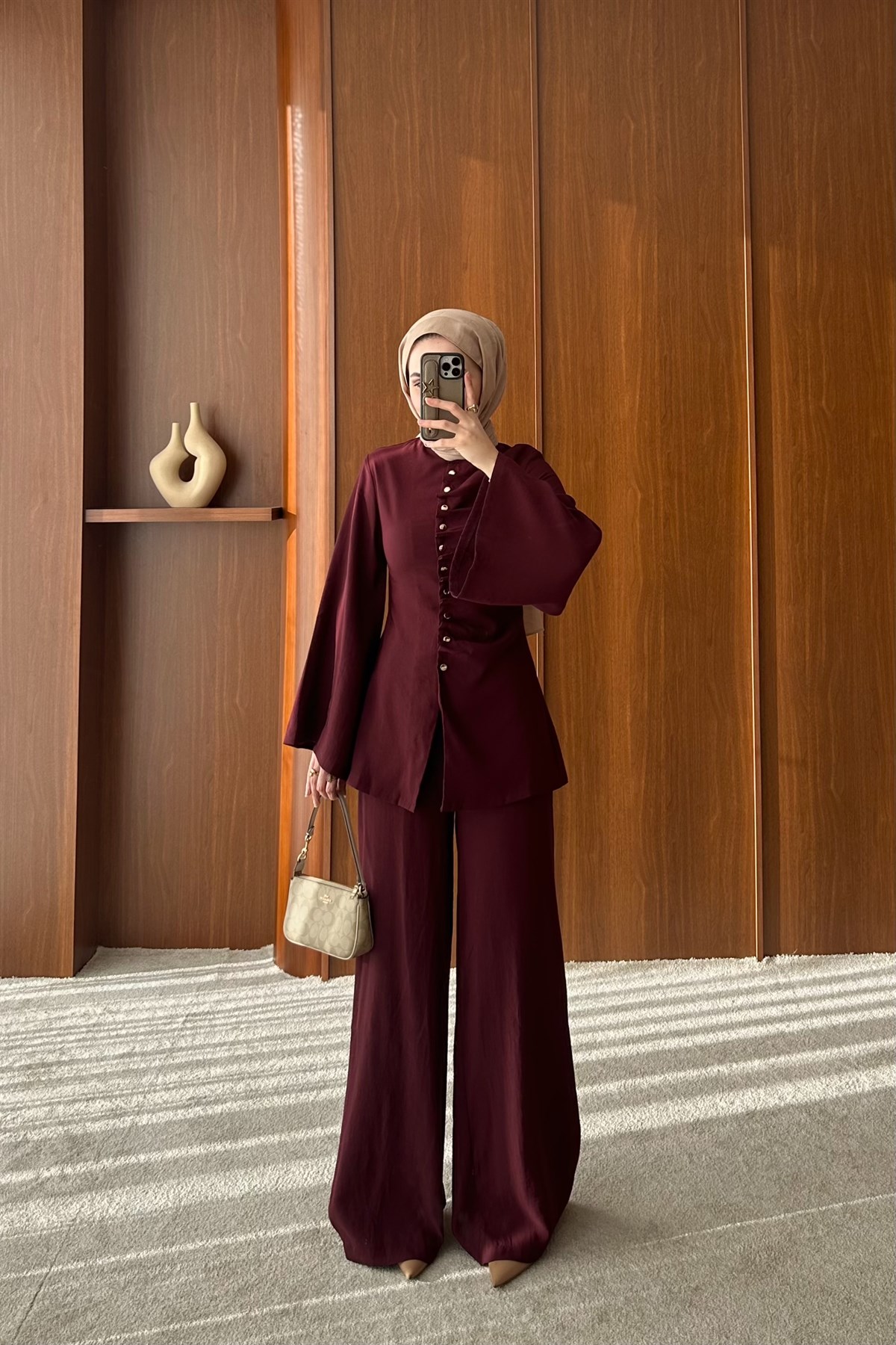 Büzgü Model Pantolonlu Takım - BORDO