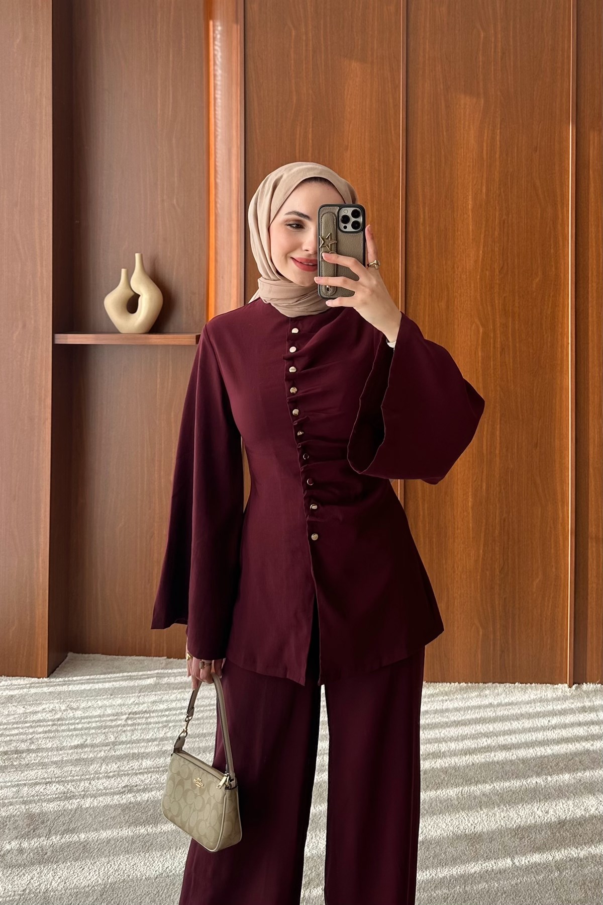Büzgü Model Pantolonlu Takım - BORDO